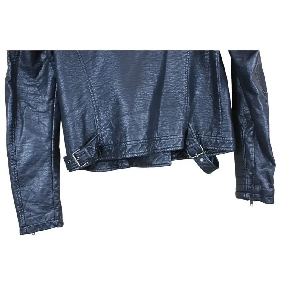 Cupcakes and Cashmere‎ Black Faux Leather Casual Moto Jacket Size M